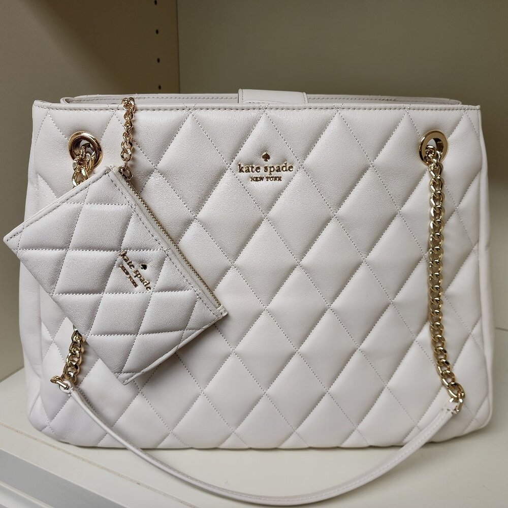 NWOT Kate Spade Quilted Carey in Meringue with matching keychain wallet
